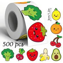 500 miếng nhãn dán cuộn doodle rau củ và trái cây hoạt hình, kích thước lớn 1.2 inch, họa tiết bất đối xứng, 2 kiểu để lựa chọn, nhãn niêm phong, ngày đầu đến trường - Nhiều màu - Xem 11