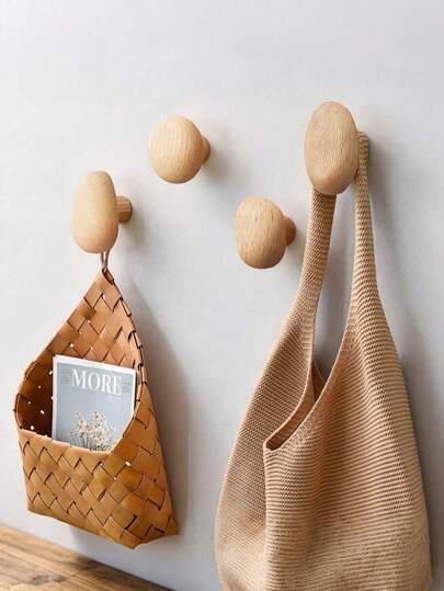 Haus Hana 4pcs Set, Pebble Shape Wooden Hooks, Bathroom Clothes Hooks, Room Decoration Hooks, Wall Mounted Hooks ,No Drilling Required
