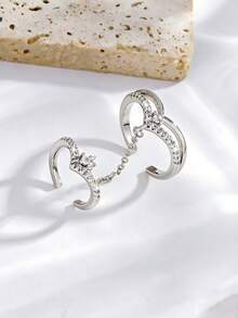 Exquisite Luxury V-Shaped Double Opening Chain Ring Set, Suitable For Women To Wear At Banquets, Parties And Festive Occasions - V-shaped Midi Ring - View 4