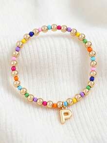1 Buah Gelang Huruf Manik-Manik Kecil untuk Anak Perempuan, Gelang Elastis dengan Liontin Huruf Awal Tunggal A-Z Kustom, Gelang Manik-Manik Buatan Tangan Berwarna-warni Gaya Boho yang Dapat Ditumpuk, Aksesori Harian - MultiWarna - View 33