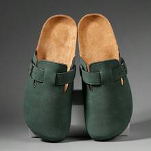 Men's Soft Cork Sole Comfortable Slip-On Casual Mule Slippers, Suitable For All Seasons, Commuting, Home, Office, Travel, Beach, Vacation Wear (Slight Color Difference) - Green - View 6