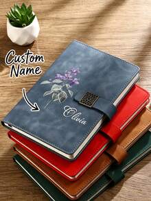 Personalized Birth Flower Notebook Set, Customized Name Engraved Notebook With Pen And Gift Box, A5 Snap Closure Notebook, Gift For Women, Bridesmaids, Teachers And Graduation School Supplies - Multicolor - View 2