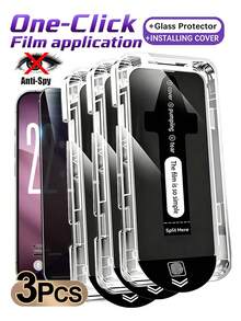 Navigator 3pcs/Pack, Anti-Peeping Tempered Glass Screen Protector With Dust-Free Installation, Compatible With IPhone Duo/18Pro Max/18 Pro/18/17e/17 Pro Max/17 Pro/17/16 Pro Max/16 Pro/16 Plus/16/15 Pro Max/15/14/13 And Other Models. Anti-Peeping, Anti-Scratch, Anti-Collision, Anti-Fingerprint, Anti-Water Splash, Easy Installation For Beginners, One-Click Instant Dust-Free Application, Full Coverage, Bubble-Free, Phone Accessories. - Black - View 1