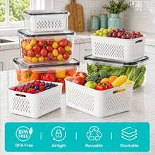 3/2/1 Pack Fruit Storage Containers For Fridge Set, Produce Containers For Fridge With Strainer, Plastic Reusable Fridge Organizers And Storage For Berry Salad Lettuce, Size 1.8, 0.9, 0.4QT - Multicolor - View 12