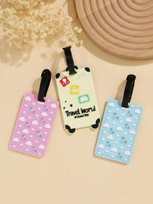 3pcs Cloud Airplane Travel World Pattern PVC Luggage Tags, Cute Suitcase Identification Labels, Anti-Lost Travel Luggage Accessories - Multicolor - View 2