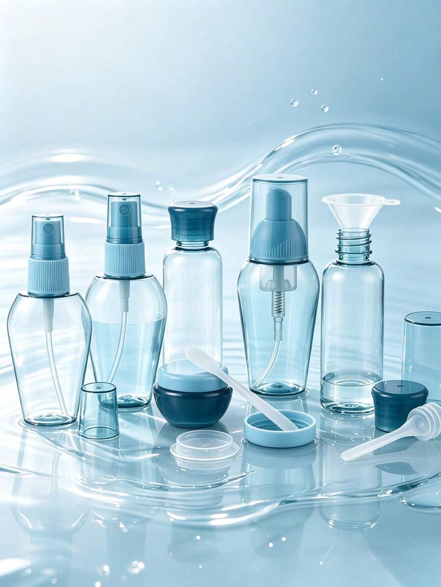 Travel Refillable Bottle Set Portable Pump Spray Bottle Cream Jar Lotion Empty Bottle Moisturizing Skincare Travel Portable Transparent Refillable Small Bottle Full Set Tools,Room Décor,Travel Essential - Multicolor - View 1