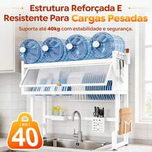 Sing-e Escorredor de Louça Suspenso  Andares – Ajustável 65-105cm, com Porta Retrátil e 5 Acessórios, Organizador de Pia em Aço Antiferrugem - 105cm Branco (Conjunto) - Visão 10