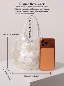 Women's Shell Decor Knitted Mini Handbag, Bohemian Style, Suitable For Beach Vacation, Travel And Summer Holiday, Lightweight Tote Bag, Suitable For Girls And Ladies, Beach Essential - White - View 4