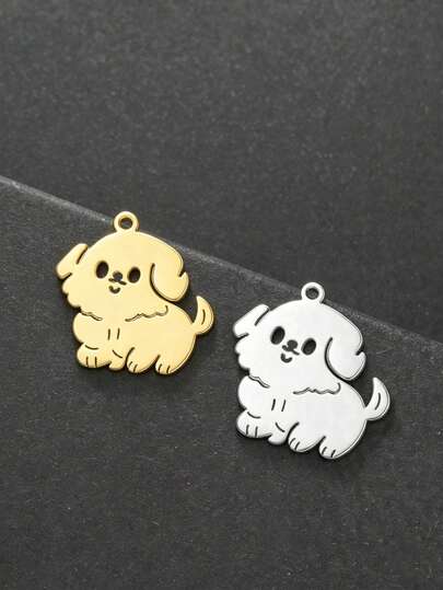 AMAXER 1 buah Liontin Anak Anjing Keriting Lucu dari Baja Tahan Karat, Kartun Maltese, Gelang DIY, Kalung, Anting, Aksesori Perhiasan Manik-manik Buatan Tangan