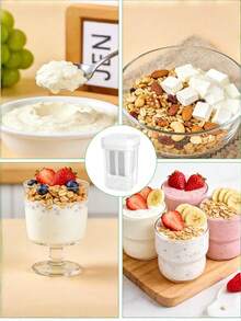 1 pieza Kit para hacer yogur - Colador ultrafino y 1 pieza recipiente de almacenamiento rectangular con tapa abatible para yogur griego, adecuado para el hogar, la tienda, la fiesta, la reunión - Ver 7