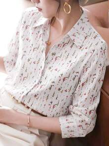 新款女款寬鬆長袖鈕扣襯衫上衣 - 彩色 - 查看 5