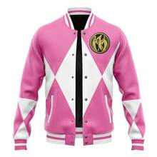 Pink Ranger Mighty Morphin Power Rangers Varsity Jacket - Mixed Colors - View 3