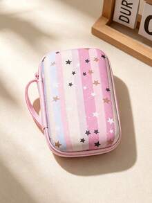 Portable Hard Storage Case Pink Green Striped Heart Star Print Zipper Organizer Bag With Hand Strap For Power Bank Earbuds Charging Cables Small Gadgets /Earphone Data Cable Charger Storage Bag Earphone Storage Box Anti Drop Zipper Bag Cartoon Creative - Multicolor - View 8