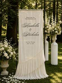 Custom Lotus Leaf Ruffle Chiffon Welcome Sign, Draped Fabric Wedding Banner, Soft Romantic Ceremony Decoration - Multicolor - View 4