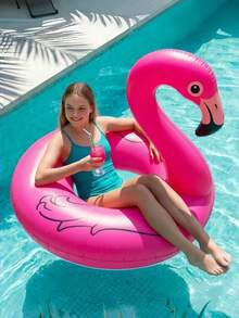 1pc PVC Inflatable Flamingo Swim Ring, Large Adult Water Floating Seat - Multicolor - View 8