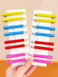 4PCS Colorful Realistic Pencil Hair Clips, Pencil Side Clips, Funny Quirky Hair Accessories, Multi-Color Pencil Alligator Hair Clips, Realistic Stationery Hair Accessories, Personalized Quirky Hair Accessories - Multicolor - View 2