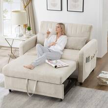 [Sofa Bed With Sleeping Function] Two-Seater Fold-Out Sofa, Extendable Design, Simple And Modern, Contemporary Style, Three-Position Adjustable Backrest, Breathable Cotton-Linen Fabric - 米色 - 查看 6