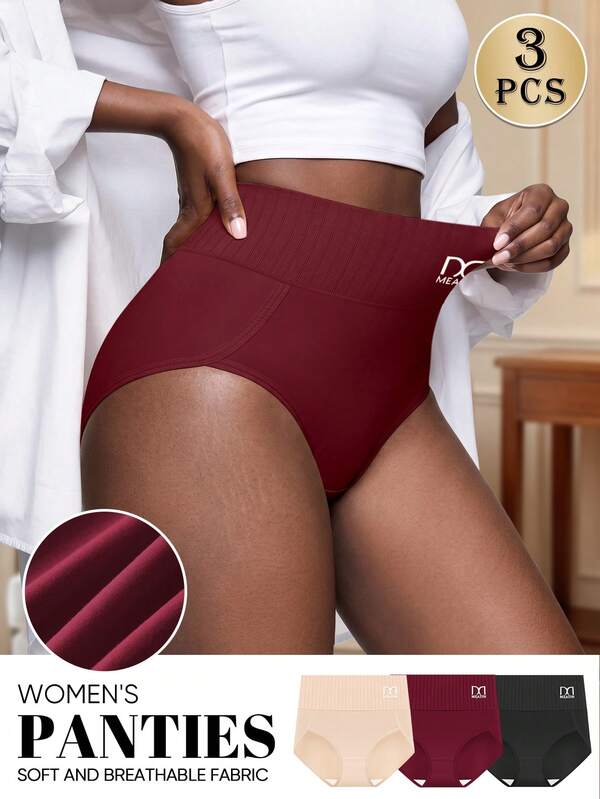 MIOTAN 3pcs/Pack Women's Mid-High Waist Panties, Comfortable, Soft, Striped