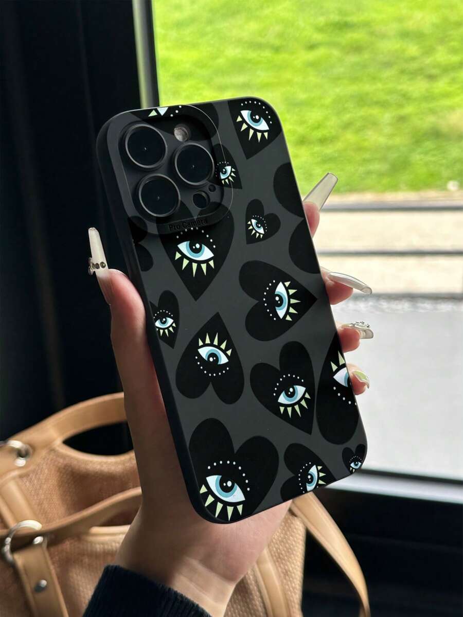 1件黑色穿孔貓眼手機殼,黑色眼睛彩繪圖案,防摔耐用,相容 iPhone 17/17 Pro/17 Pro Max,防指紋手機殼 - 彩色 - 查看 1