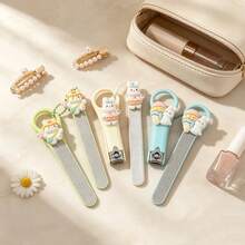 2pcs/1set Cute Rabbit Shaped Exfoliating Nail File And Nail Clipper Set, Reusable Stainless Steel Grinding Bar, Dead Skin Removal Polishing Strip, Washable Nail Surface Repair Pen, Nail Shape Trimming - Multicolor - View 8