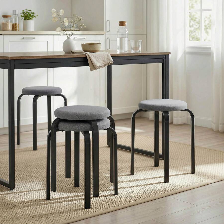 HOMCOM Stackable Stools Set Of 4, Modern Cushioned Stacking Chairs, Round Backless Stools For Kitchen, Dining Room, Living Room - Dark Grey - View 1