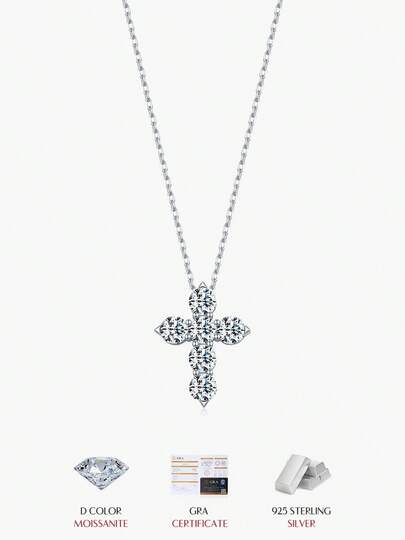 MODIAN Moissanite Lab Diamond Necklaces 925 Sterling Sliver Luxury Elegant Cross Pendant Necklaces For Women Fine Jewelry