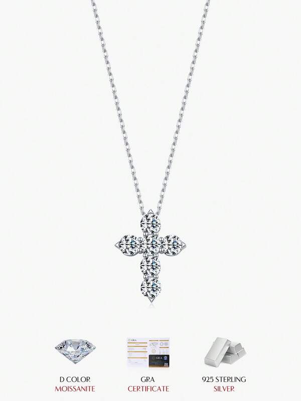 MODIAN Moissanite Lab Diamond Necklaces 925 Sterling Sliver Luxury Elegant Cross Pendant Necklaces For Women Fine Jewelry