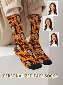 1 Pair Customized Face Pattern Socks, Personalized Photo Socks, Custom Printed Socks, Funny Face Socks, Custom Pattern Socks, Print Any Face Pattern On Socks, Anniversary Gift, Valentine's Day Gift, Unique Birthday Gift, Personalized Collectible - Multicolor - View 12