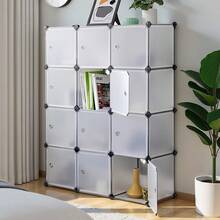 12-Cube Modular Plastic Storage Shelf With Soft-Close Doors – Space-Saving Living Room Organizer, Lightweight & Easy To Assemble, Neutral Design For Clutter-Free Spaces - White - View 8