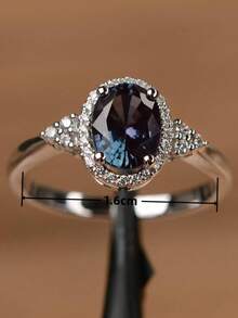 1pc Elegant Oval Cubic Zirconia Ring - Symbol Of Eternal Love, Promise Ring, Sophisticated Party Jewelry - Navy Blue - View 7