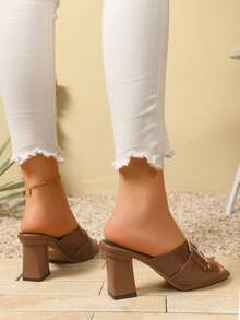 1 Pasang Sandal Hak Tinggi Kasual Elegan Warna Polos untuk Aktivitas Luar dan Dalam Ruangan di Musim Panas - Coklat - View 3