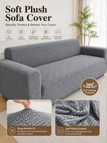 1pc Jacquard Elastic Sofa Cover Thickened Anti-Slip Sofa Slipcover For Living Room Bedroom Outdoor Sofa Protection Pet Stain Prevention 4-Season Seat Cushion Cover For L-Shaped Recliner 1/2/3/4 Seater Sofas Autumn Winter Decor Sofa Cover - Light Grey - View 4