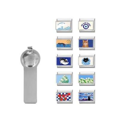 Papasgix 11Pcs Italian Charms, 10mm*9mm Silver Italian Charm Bracelet Link Multiple Patterns DIY Jewelry Gifts