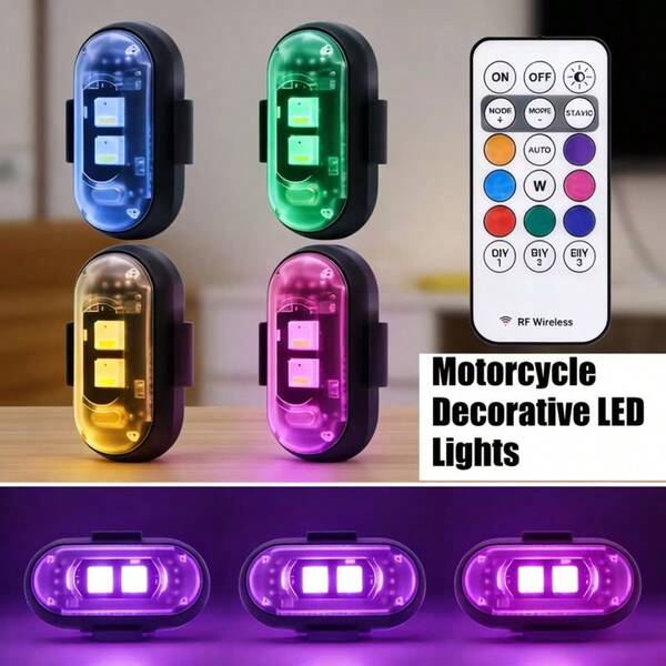 KELEEL 2/4pcs Rechargeable RGB LED Car Light Strip With Wireless Remote Control, 8 Customizable Colors, Interior & Exterior Decorative Lighting, Essential Collision Prevention Emergency Warning Light For SUV, Truck, Motorcycle, Bicycle, Aircraft