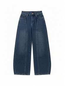 Design Loose Curved Leg High Waist Slimming Casual Wide Leg Jeans For Women Fall - Blue - View 6