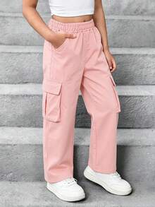 1pc Minimalist Casual Cargo Pants, New Comfortable Bottoms For Girls - Pink - View 2