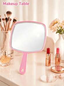 1pc Handheld Mirror With Handle, Designed For Hair Salon, Square Black Portable Mirror, Bathroom Shaving Mirror, Hangable, Multiple Colors Available, Home Decor Mirror, Student Dorm Portable Makeup Mirror - Multicolor - View 5