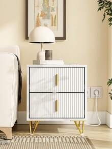 SoBuy | Bedside Table With 2 Drawers | Nightstand With Drawers And Charging Station | Small Dresser For Bedroom In MDF | 40*40*47 Cm | Load Capacity 25 Kg - White - View 9