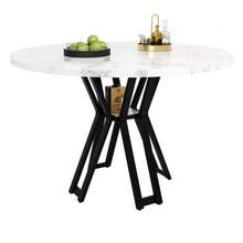 Mesa de comedor redonda (100 x 100 x 76 cm), mesa redonda ligera y lujosa para 4-6 personas, adecuada para comedor y sala de estar, patas doradas, sobremesa con efecto mármol en MDF - Negro - Ver 8