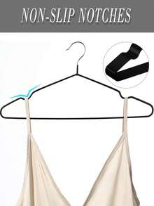 Gantungan Baju Dewasa Berlapis Anti Selip, Gantungan Baju Mewah Ringan untuk Lemari Pakaian Rumah, Cocok untuk Kemeja dan Celana, Musim Semi, Minimalis, Atasan Musim Panas, Gantungan Berlapis Anti Selip Warna Morandi, Penggunaan di Rumah - Hitam - View 5
