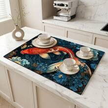 1pc Dish Drying Mat, Coffee Machine Mat, Koi Fish & Floral Pattern Dish Drying Mat, Absorbent & Breathable Quick Drying Tabletop Protector, Kitchen Dining Table Non-Slip Mat, Thanksgiving Holiday Gift Multi-Purpose Tabletop Absorbent Drying Mat, Room Tabletop Protector, Holiday Gift, Kitchen Decor - XYLSD808 - View 4