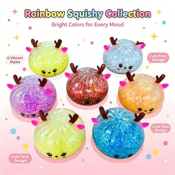 1pc Squishy TPR Christmas Colorful Bead Deer Antler Bun Squeeze Toy, Stress Relief Fidget Toy, Comfortable Soft Squeeze Ball, Finger Stress Relief Squeeze Ball, Handmade Soft Rubber Squeeze Toy, Effectively Relieve Stress And Anxiety, Daily Essential, Holiday Gift (Random Color)