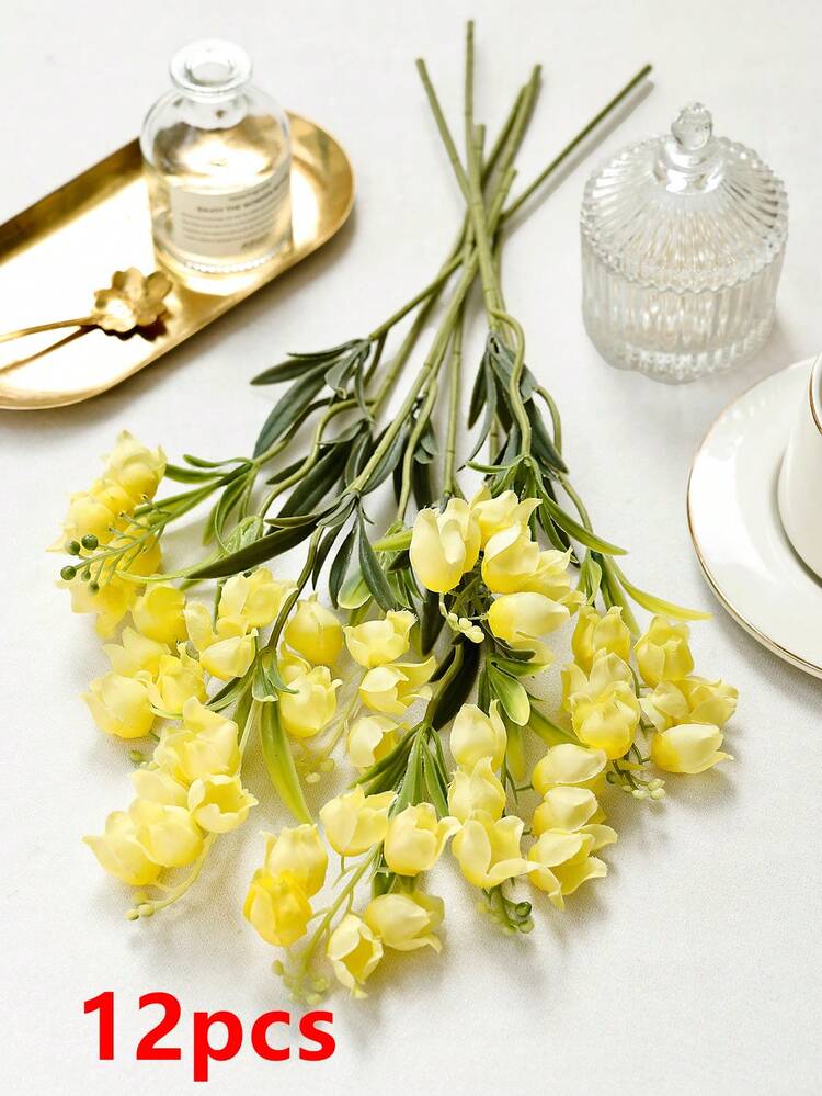 1/6/12/150pcs Artificial Purple Lily Of The Valley Bellflower Silk Flowers, Wedding Bouquet, May Flower Table Centerpiece Decoration, Suitable For Home Garden Wedding Party Decor - Yellow - View 8