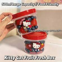 SANRIO Cute KT Cartoon Print 500ml PP5 Storage Jar With Red Screw Lid, Airtight Leakproof Fresh-Keeping Food Container, Reusable Box For Fruit Snack Meal Prep Kitchen Office, Ideal Gift For Cartoon Fans(Sticker DIY) - Multicolor - View 2