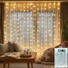 Rideaux lumineux à piles 8 modes LED Rideaux lumineux Décoration Noël Halloween Mariage Anniversaire Fête Éclairage Décoration de chambre - rideau lumineux du boîtier de batterie - Voir 10