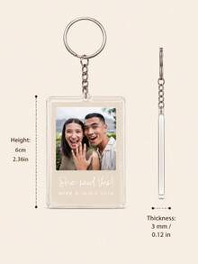客製化照片與文字壓克力鑰匙圈，個性化情侶照片紀念品，透明壓克力吊飾鑰匙環，週年或訂婚禮物送給他/她，婚禮回憶包飾吊飾，客製化姓名與日期鑰匙圈 - 彩色 - 查看 4