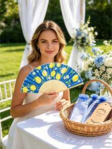 2pcs Summer Lemon Folding Hand Fans, Portable, Suitable For Outdoor Weddings, Parties, Birthdays, Music Festivals, Holiday Gifts - Multicolor - View 4