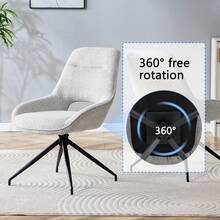 [Set Of 2] 360° Swivel Dining Chair In Beige-Grey Fabric: Black Lacquered Metal Frame With Four Legs, Beige-Grey Breathable Structural Fabric, Suitable For Modern Dining Areas - Light Grey - View 5