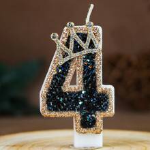 Black Gold Rhinestone Crown Number Birthday Candle W/ Luxury Glitter Digit, Black‑Gold Theme Cake Topper, Adult Milestone Birthday, 18th 30th 40th Coming‑Of‑Age, Glam Dark Aesthetic Birthday Party Decor Supplies - View 17