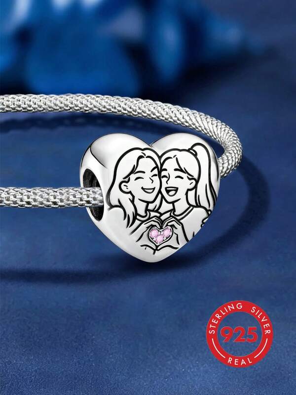1pc 925 Sterling Silver Eternal Sisters Charm Beads, Suitable For Women Bracelet DIY Jewelry